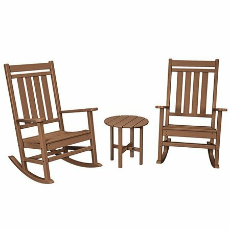 POLYWOOD Estate Teak 3-Piece Rocking Chair Set with Round Side Table 633PWS4711TE